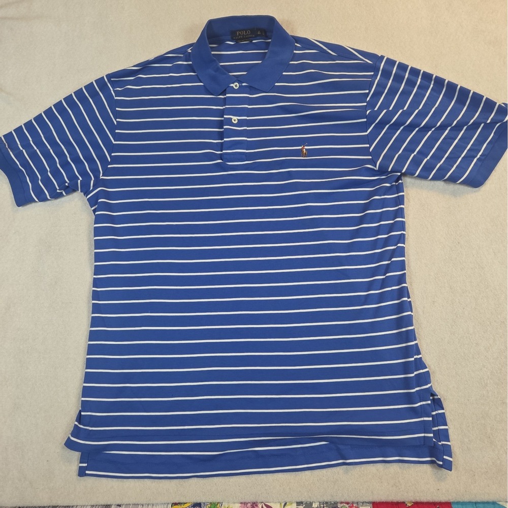 Polo Ralph Lauren Pima Soft Touch Polo Shirt Blue Striped Flesh Pony Large Tall